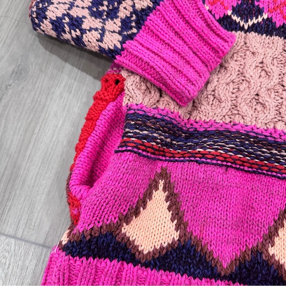 Free People Argyl smile cardigan sweater pink punch combo heavyweight small - Picture 6 of 10